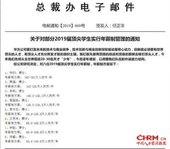 关于对部分2019届顶尖学生实行年薪制管理的通知