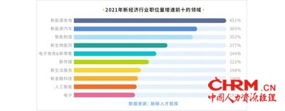 2021年新经济行业职位量递增前十的领域